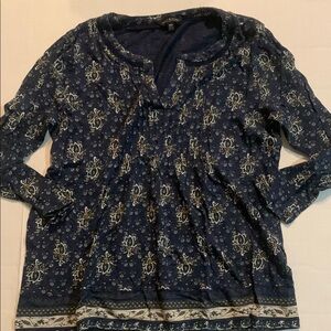Lucky Brand Navy Blue Patterned Women's Top